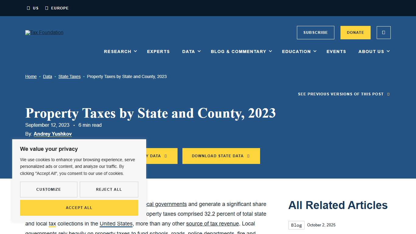 Property Taxes by State & County: Median Property Tax Bills
